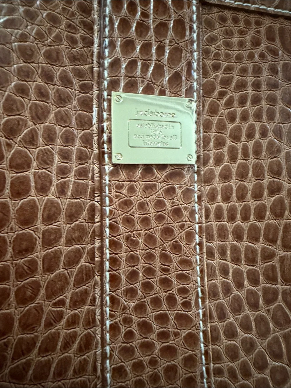 Vintage Liz Claiborne Brown Croc-Embossed Tote Bag